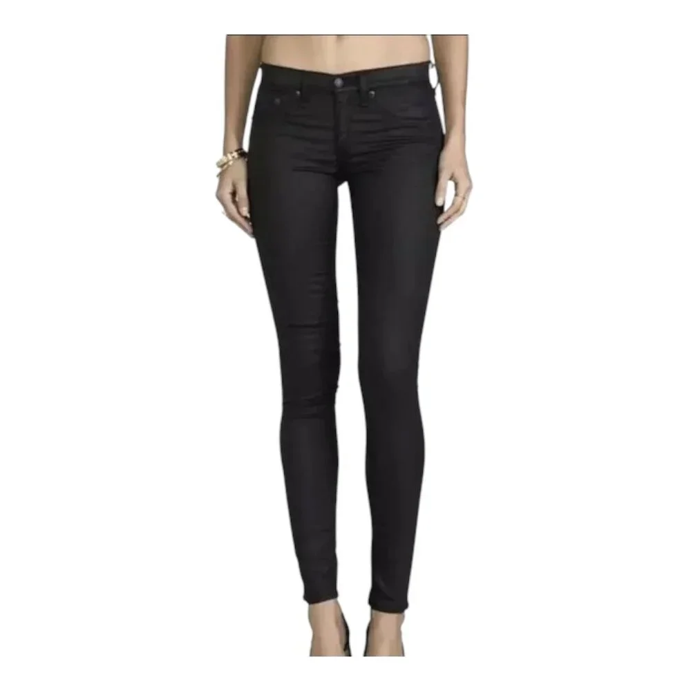 Rag & bone the legging in coated black Shimmer Stretch Jegging Women’s Size 24 - Picture 1 of 12